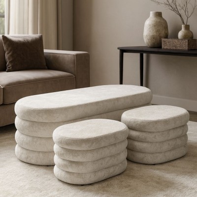 Minkštasuolio ir 2 pufų komplektas TOFFIX (Chenille Seal #02 Rusvas) Minkštasuolio ir 2 pufų komplektas TOFFIX (Chenille Seal #02 Rusvas)