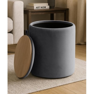 Pufas MELLIX apvalus su padėklu (Velvet #18 Pilkas)