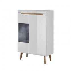 Vitrina NORDI NWT90 žema (Blizgus baltas + Dab Riviera) V