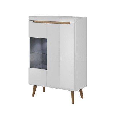 Vitrina NORDI NWT90 žema (Blizgus baltas + Dab Riviera) V Vitrina NORDI NWT90 žema (Blizgus baltas + Dab Riviera) V